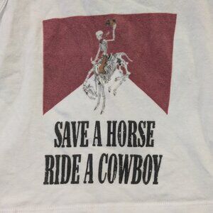 Popular21 Ride a Horse Save a Cowboy Skeleton Cropped Tank